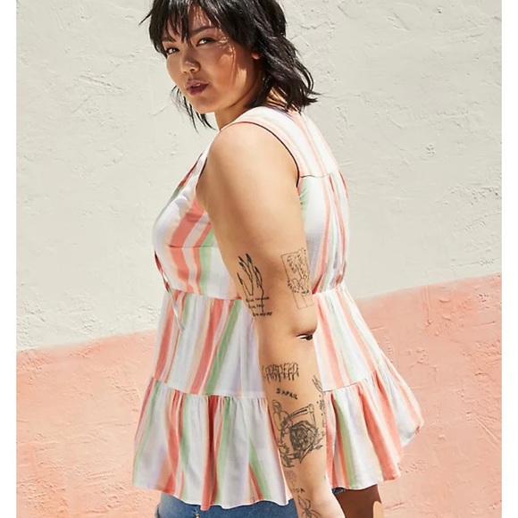 NWT torrid Striped Tiered Tank - Size 1 (14/16) - Orange/Peach/White - Picture 2 of 9